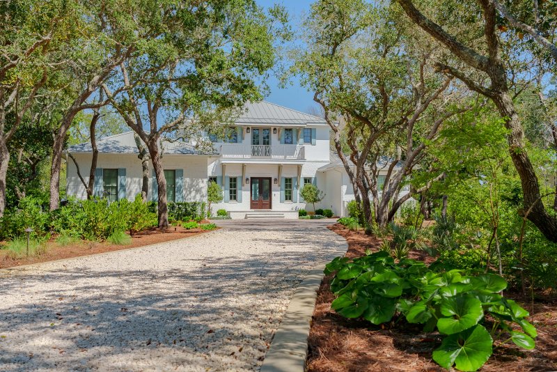 Exterior view of new 4,000 SF waterfront custom home outside of Pensacola, FL.